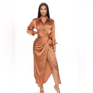 Gabriella Satin Maxi Shirt dress